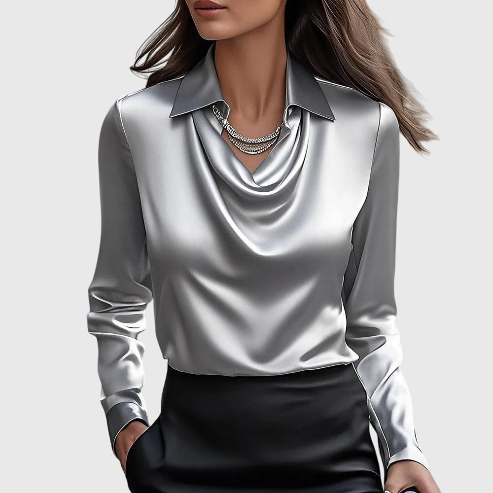 Sylvie™ | Satin Elegance Pleated Blouse