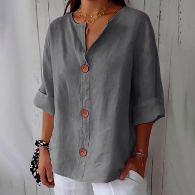 Leah™ | Classic Linen Button Blouse