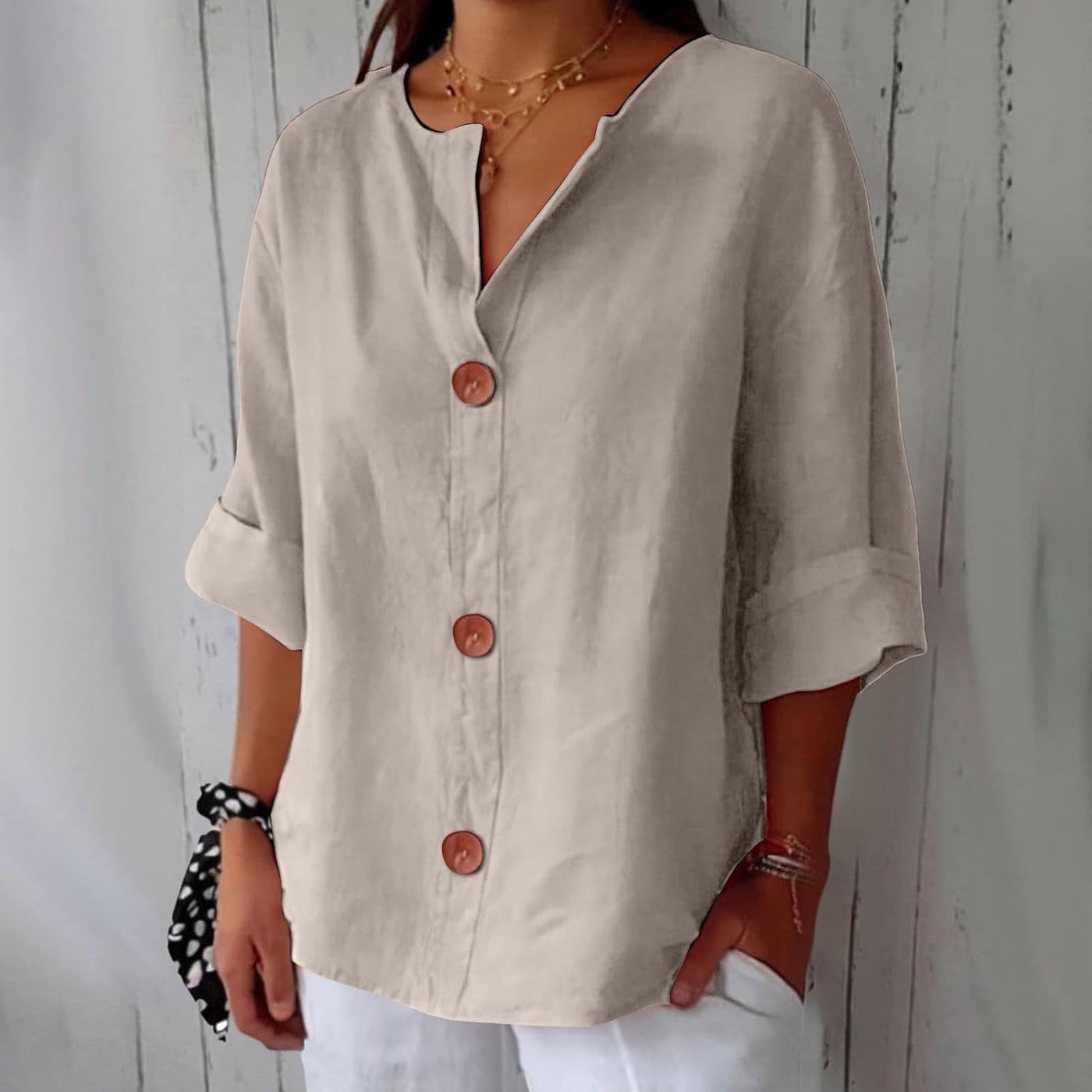 Leah™ | Classic Linen Button Blouse