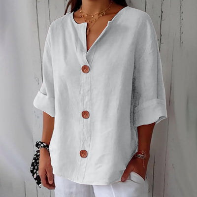 Leah™ | Classic Linen Button Blouse