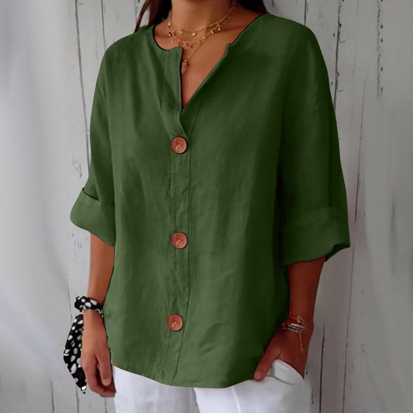 Leah™ | Classic Linen Button Blouse