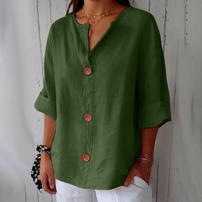 Leah™ | Classic Linen Button Blouse