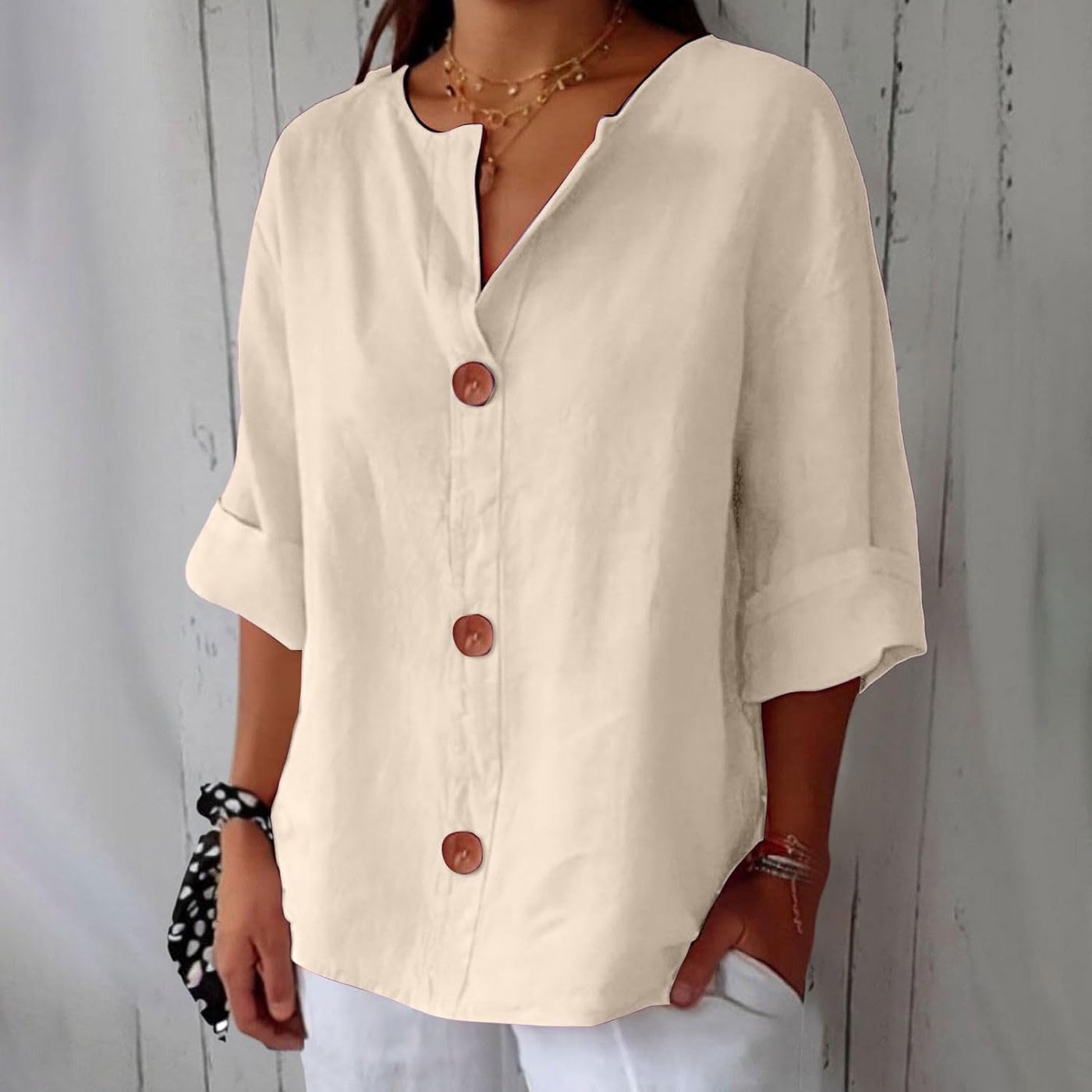 Leah™ | Classic Linen Button Blouse
