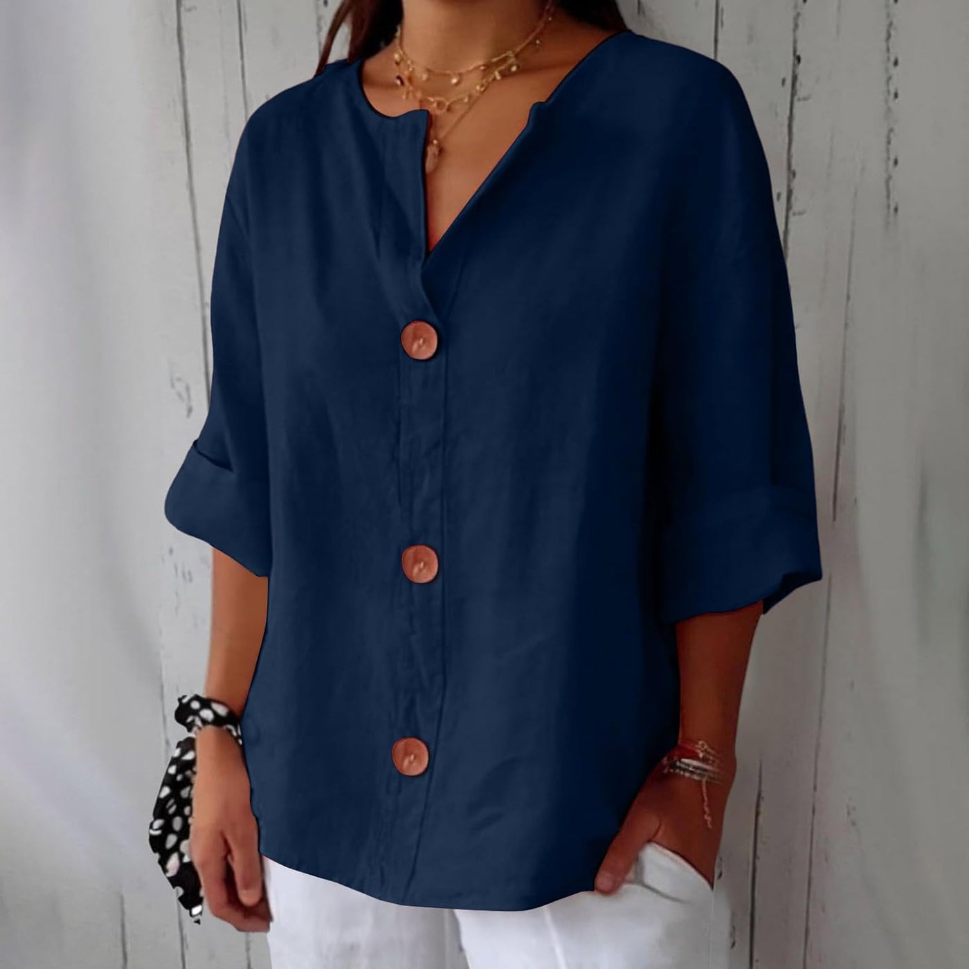 Leah™ | Classic Linen Button Blouse