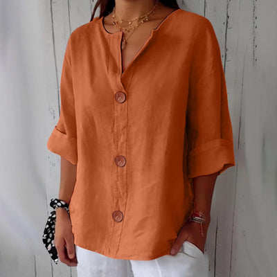 Leah™ | Classic Linen Button Blouse