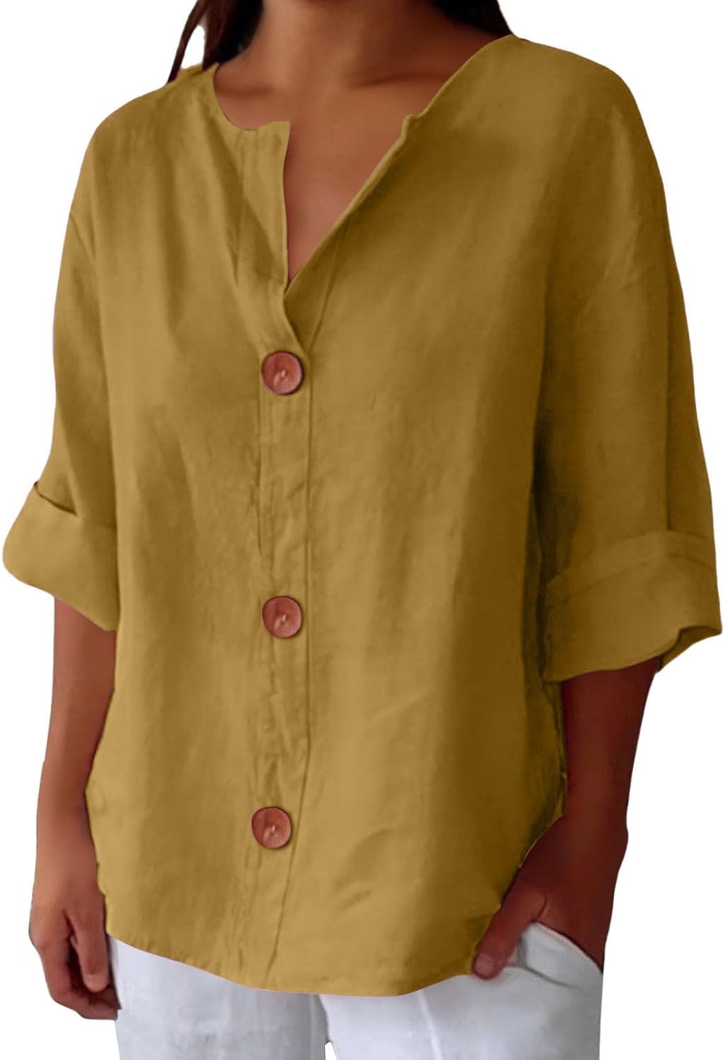 Leah™ | Classic Linen Button Blouse