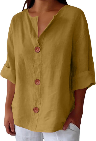 Leah™ | Classic Linen Button Blouse