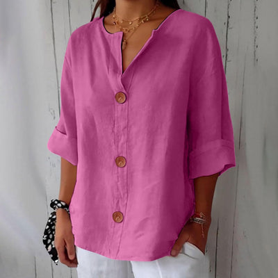 Leah™ | Classic Linen Button Blouse