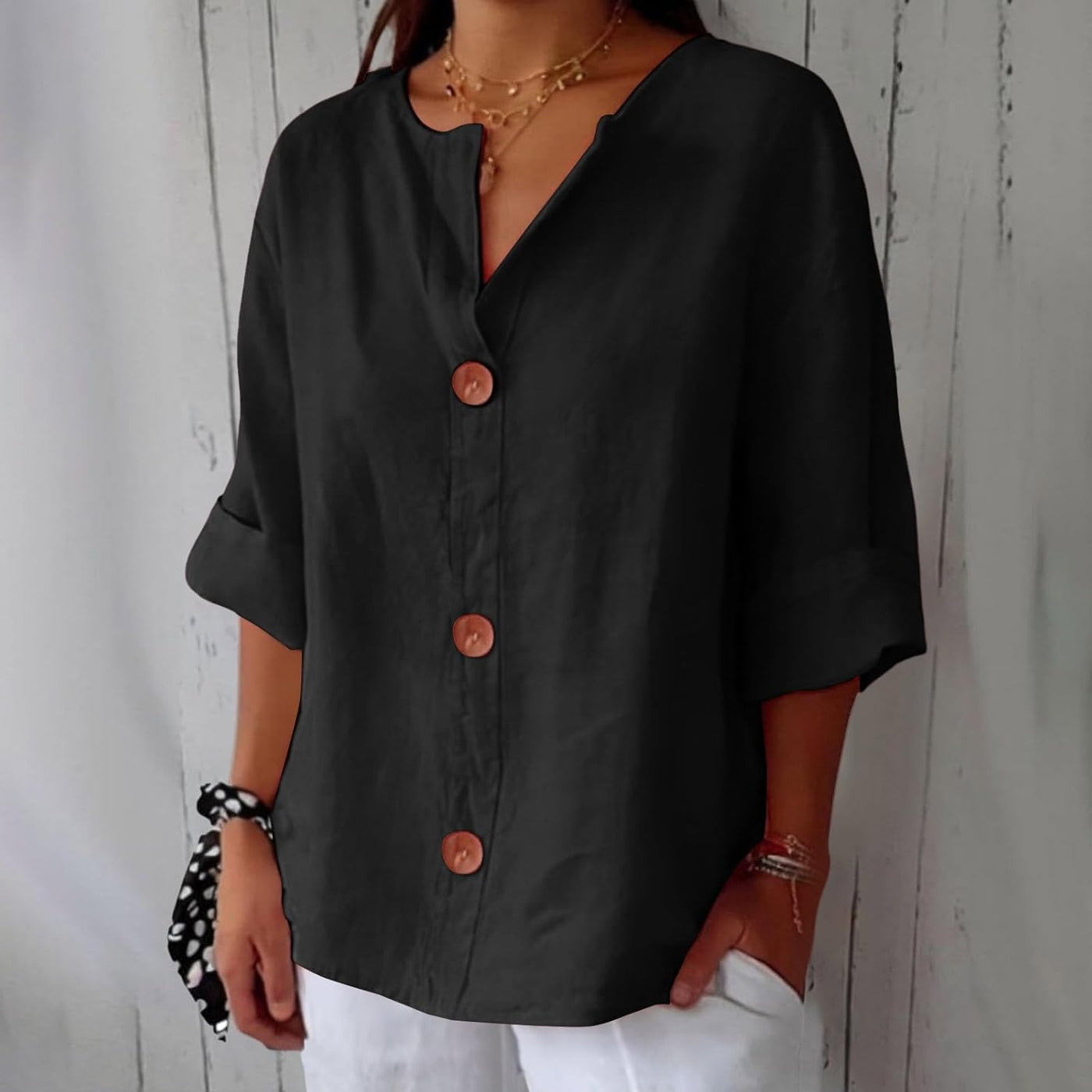 Leah™ | Classic Linen Button Blouse