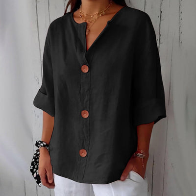 Leah™ | Classic Linen Button Blouse