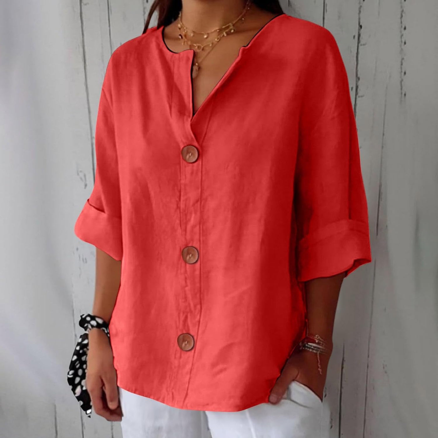 Leah™ | Classic Linen Button Blouse
