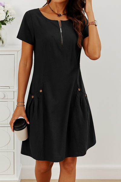Eliza™ | Elegant Cotton Dress with Short Sleeves and Pockets
