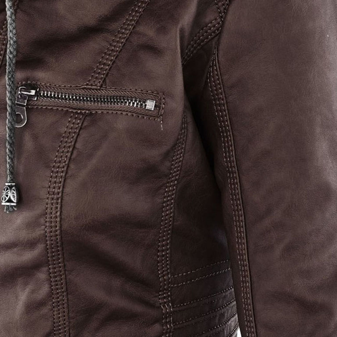 Avery™ | Hooded Leather Jacket - By Mezory-London