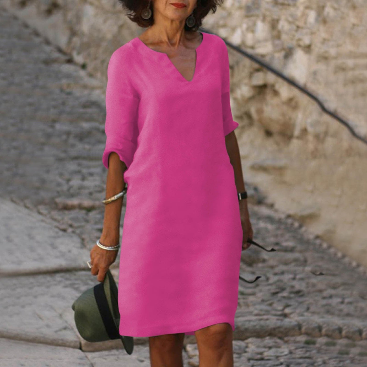 Amara™ | Linen V-Neck Dress