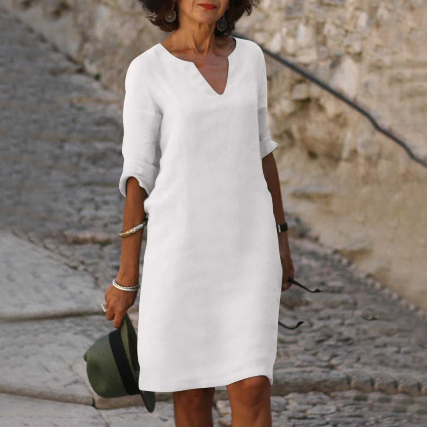 Amara™ | Linen V-Neck Dress