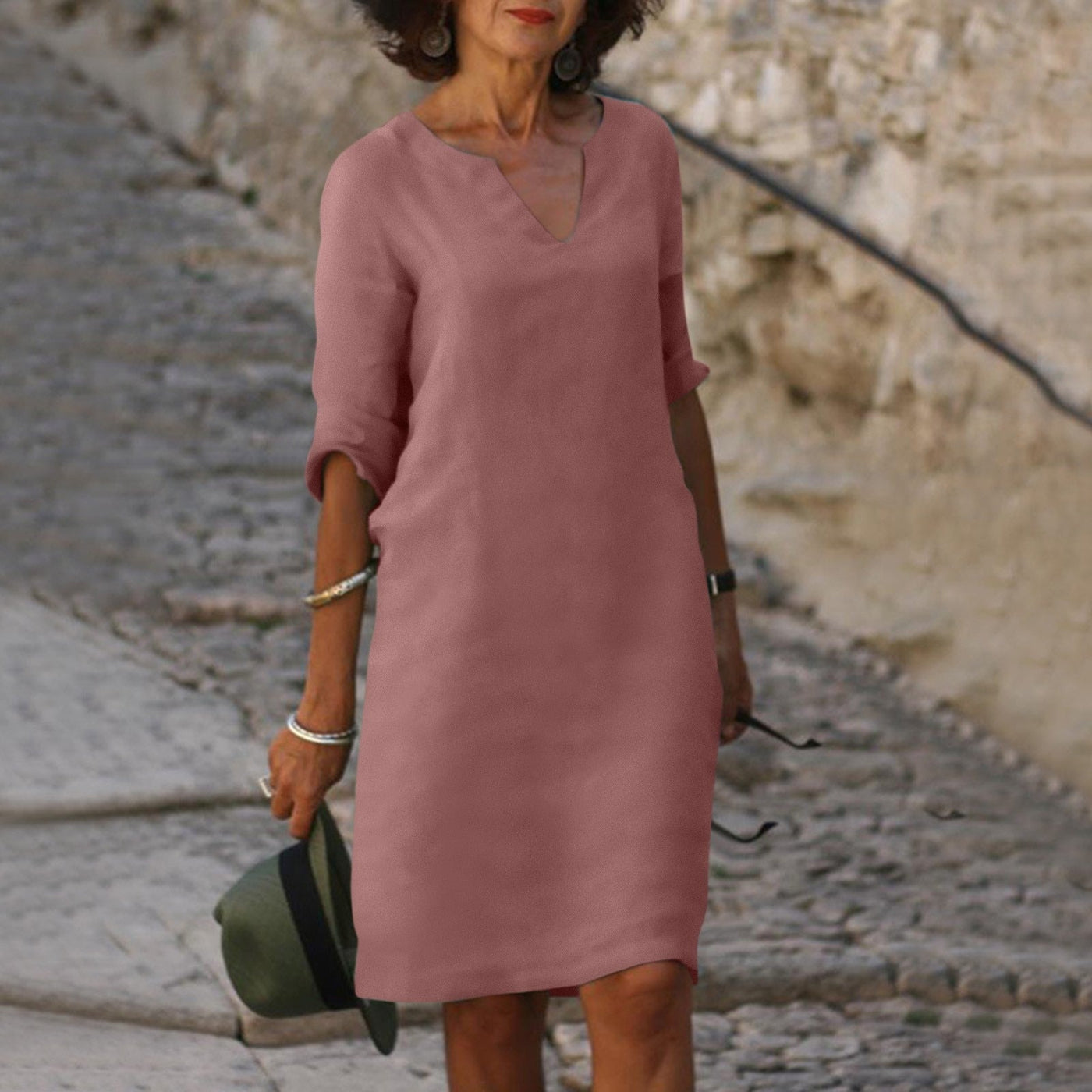Amara™ | Linen V-Neck Dress